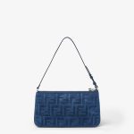 FENDI Flat Baguette Pouch Blue flocked FF denim pouch with shoulder strap